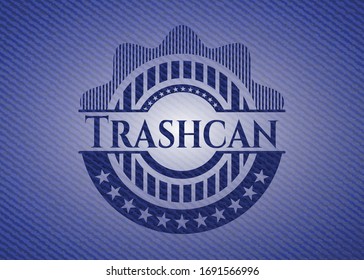 Emblema trashcan con textura jean. Ilustración vectorial. Detallado. 