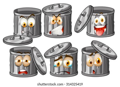 Trashcan with facial expressions illustration