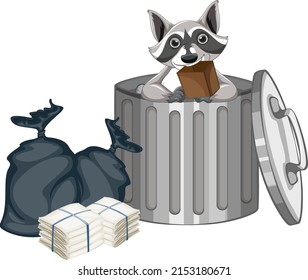 Trashcan full of dirty bags and plastic illustration