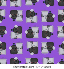 Trashcan and garbage bag pattern seamless. Trash can and black sack background. Rubbish ormanent. Vector texture