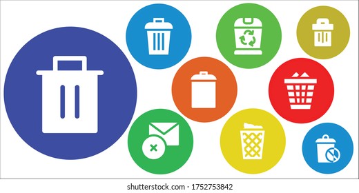 trashcan icon set. 9 filled trashcan icons. Included Trash, Delete, Trash can, Garbage, Waste icons