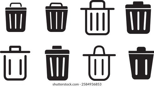 Trashcan icon set. Garbage can symbol on for apps and web sites
