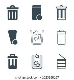 Trashcan icons. set of 9 editable filled and outline trashcan icons such as trash bin, delete trash bin