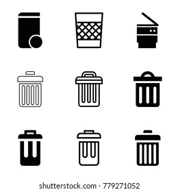 Trashcan icons. set of 9 editable filled and outline trashcan icons such as delete trash bin, trash bin