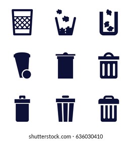 Trashcan icons set. set of 9 filled icons such as trash bin