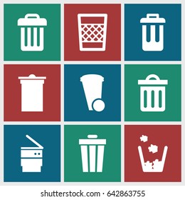 Trashcan icons set. set of 9 trashcan filled icons such as trash bin, delete trash bin