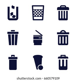 Trashcan icons set. set of 9 trashcan filled icons such as trash bin, delete trash bin
