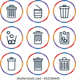 Trashcan icons set. set of 9 trashcan outline icons such as trash bin, delete trash bin