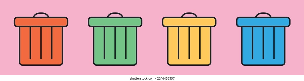Trashcan icons set. PC user interface from the 90s. Retro style. Old design. Vector illustration