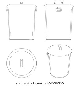 Trashcan Line Art Vector Illustration on White Background. Simple and Functional Design for Home, Office, and Industrial Spaces