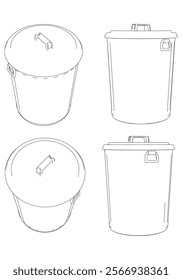 Trashcan Line Art Vector Illustration on White Background. Simple and Functional Design for Home, Office, and Industrial Spaces