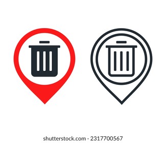 Icono de trashcan map pin. Vector de ilustración