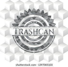 Trashcan realistic grey emblem with geometric cube white background