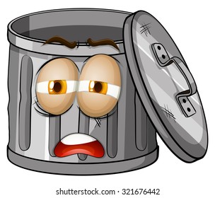 Trashcan with sad face illustration