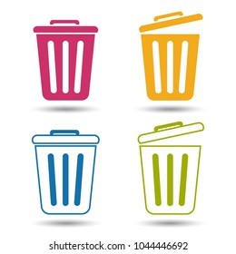 Trashcan Set - Colorful Vector Icons - Isolated On White Background