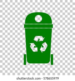 Trashcan sign illustration. Dark green icon on transparent background.