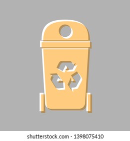 Trashcan sign illustration. Emboss effect with light orange icon on gray background.