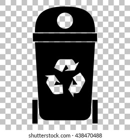 Trashcan sign illustration. Flat style black icon on transparent background.