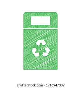 Trashcan sign illustration. Green scribble Icon with solid contour on white background. Illustration.