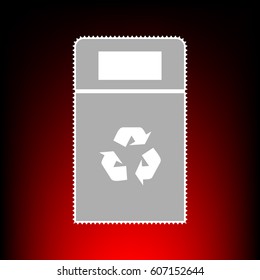 Trashcan sign illustration. Postage stam or old photo style on red-black gradient background.