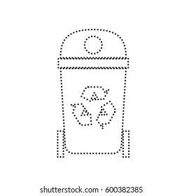 Trashcan sign illustration. Vector. Black dotted icon on white background. Isolated.