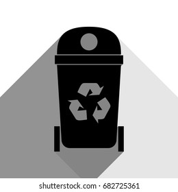 Trashcan sign illustration. Vector. Black icon with two flat gray shadows on white background.