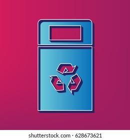 Trashcan sign illustration. Vector. Blue 3d printed icon on magenta background.