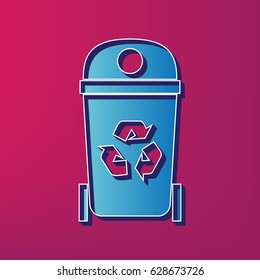 Trashcan sign illustration. Vector. Blue 3d printed icon on magenta background.