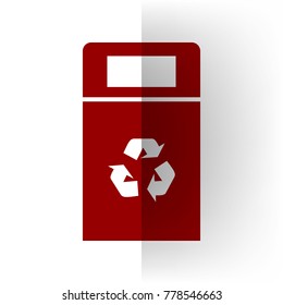 Trashcan sign illustration. Vector. Bordo icon on white bending paper background.