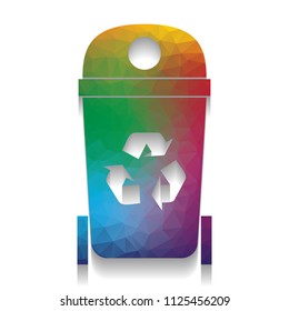 Trashcan sign illustration. Vector. Colorful icon with bright texture of mosaic with soft shadow on white background. Isolated.