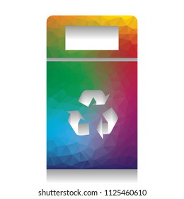 Trashcan sign illustration. Vector. Colorful icon with bright texture of mosaic with soft shadow on white background. Isolated.