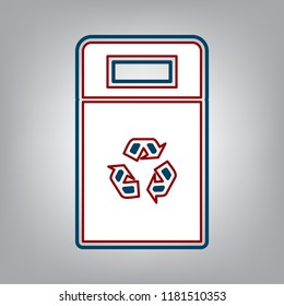 Trashcan sign illustration. Vector. Dark red, transparent and midnight green stroke of white icon at grayish background.