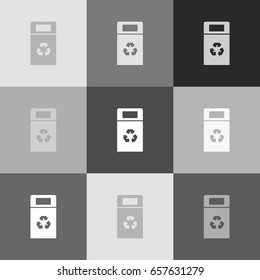 Trashcan sign illustration. Vector. Grayscale version of Popart-style icon.