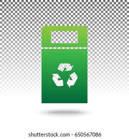 Trashcan sign illustration. Vector. Green gradient icon with shadow at bottom on transparent and white background.