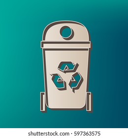 Trashcan sign illustration. Vector. Icon printed at 3d on sea color background.