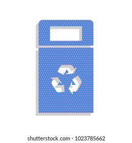 Trashcan sign illustration. Vector. Neon blue icon with cyclamen polka dots pattern with light gray shadow on white background. Isolated.
