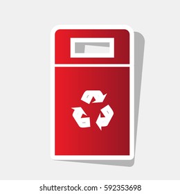 Trashcan sign illustration. Vector. New year reddish icon with outside stroke and gray shadow on light gray background.