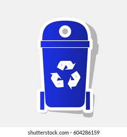 Trashcan sign illustration. Vector. New year bluish icon with outside stroke and gray shadow on light gray background.