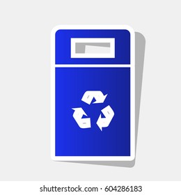 Trashcan sign illustration. Vector. New year bluish icon with outside stroke and gray shadow on light gray background.