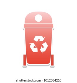 Trashcan sign illustration. Vector. Reddish icon with white and gray shadow on white background. Isolated.