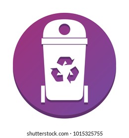 Trashcan sign illustration. Vector. White icon with flat shadow on purpureus circle at white background. Isolated.