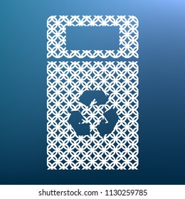 Trashcan sign illustration. Vector. White textured icon at lapis lazuli gradient background.