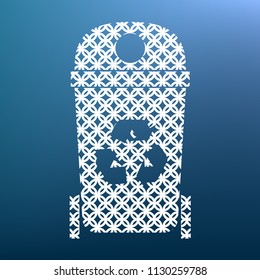 Trashcan sign illustration. Vector. White textured icon at lapis lazuli gradient background.