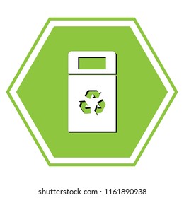 Trashcan sign illustration. Vector. White icon with black shadow at yellow green honeycomb on white background.
