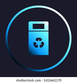 Trashcan sign illustration. White, cyan and blue gradient icon as round button in white shell at dark blue background. Illustration.