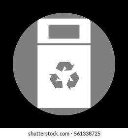 Trashcan sign illustration. White icon in gray circle at black background. Circumscribed circle. Circumcircle.
