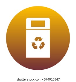 Trashcan sign illustration. White icon in circle with golden gradient as background. Isolated.