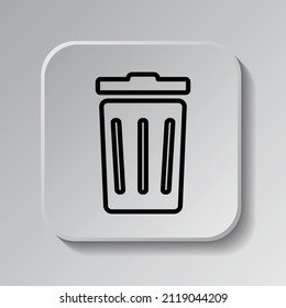 Trashcan simple icon vector. Flat desing. Black icon on square button with shadow. Grey background.ai