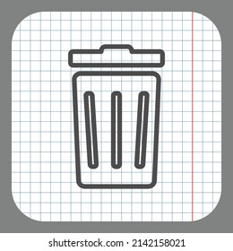 Trashcan simple icon vector. Flat desing. On graph paper. Grey background.ai