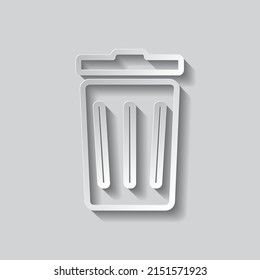 Trashcan simple icon vector. Flat design. Paper style with shadow. Gray background.ai